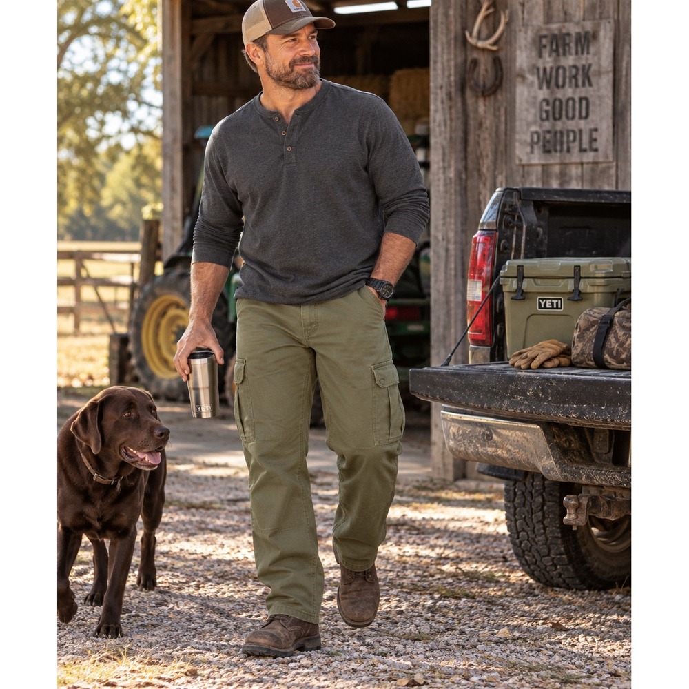 Wrangler Workwear Cargo Pants Mens 42x30 Olive Green Ripstop Cotton Utility